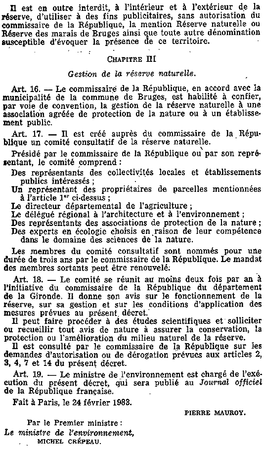 Décret n° 83145 du 24/02/83 portant création de la réserve naturelle des marais de Bruges
